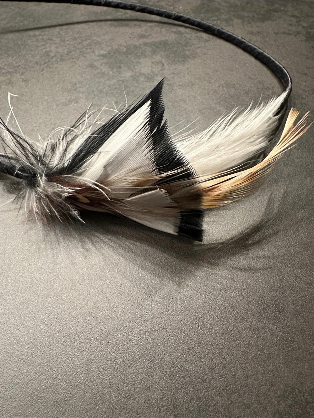 Feather Accent Headband in Black, White & Tan